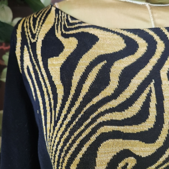 Misook Black & Gold Abstract Knit Dress Size Small | Long Sleeve | Career Chic - Picture 3 of 10